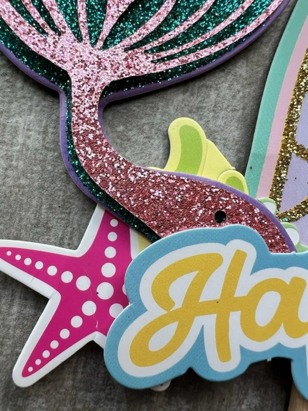 1 PCS Mermaid 7th Happy Birthday Cake Topper Glitter Decoration Party NEW